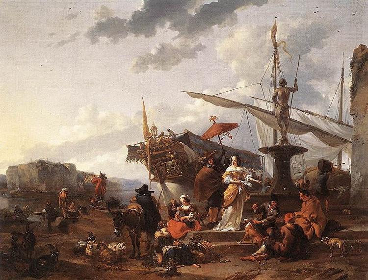 Nicolaes Pietersz. Berchem A Southern Harbour Scene France oil painting art